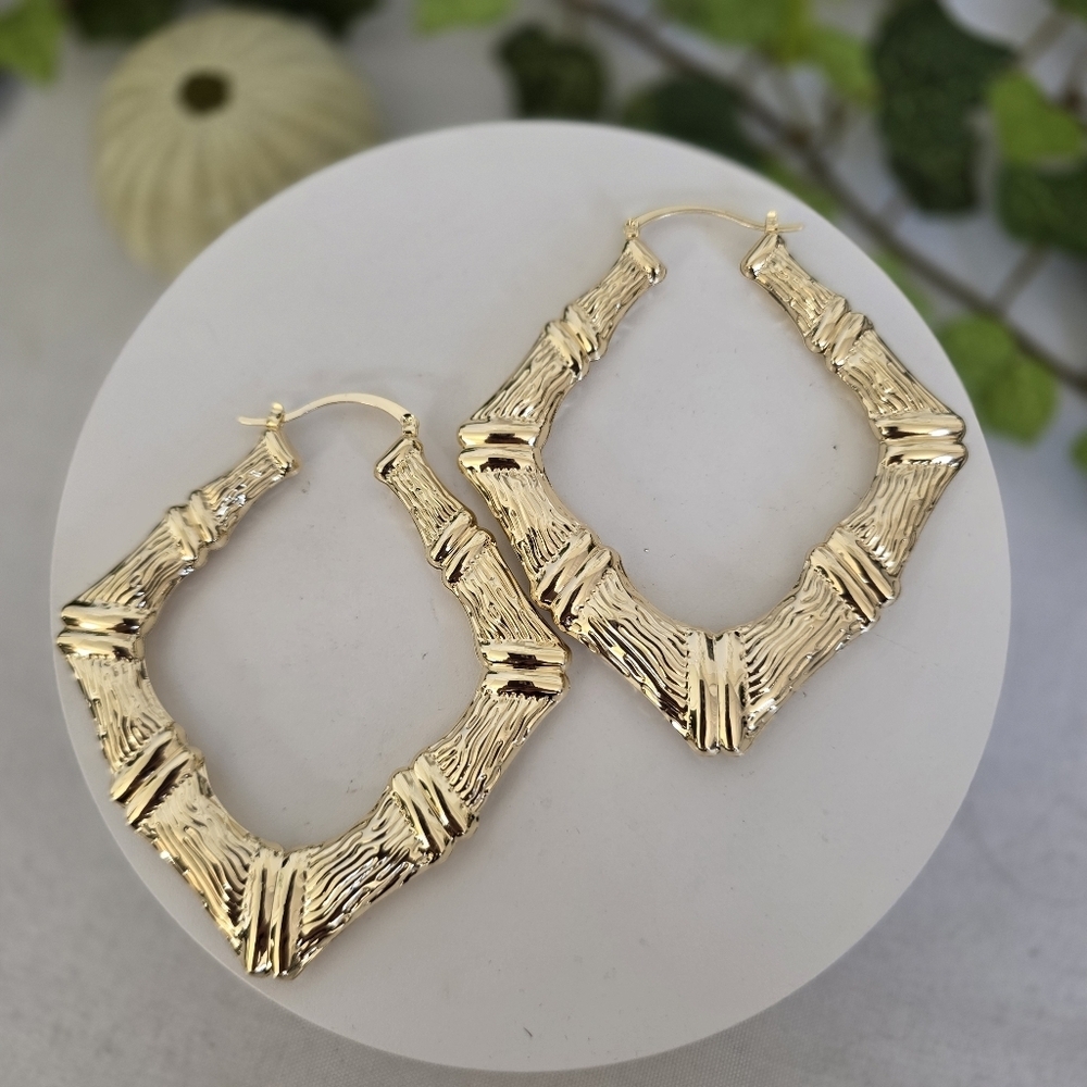 Large 3" Gold Filled Square Bamboo Hoop Earrings